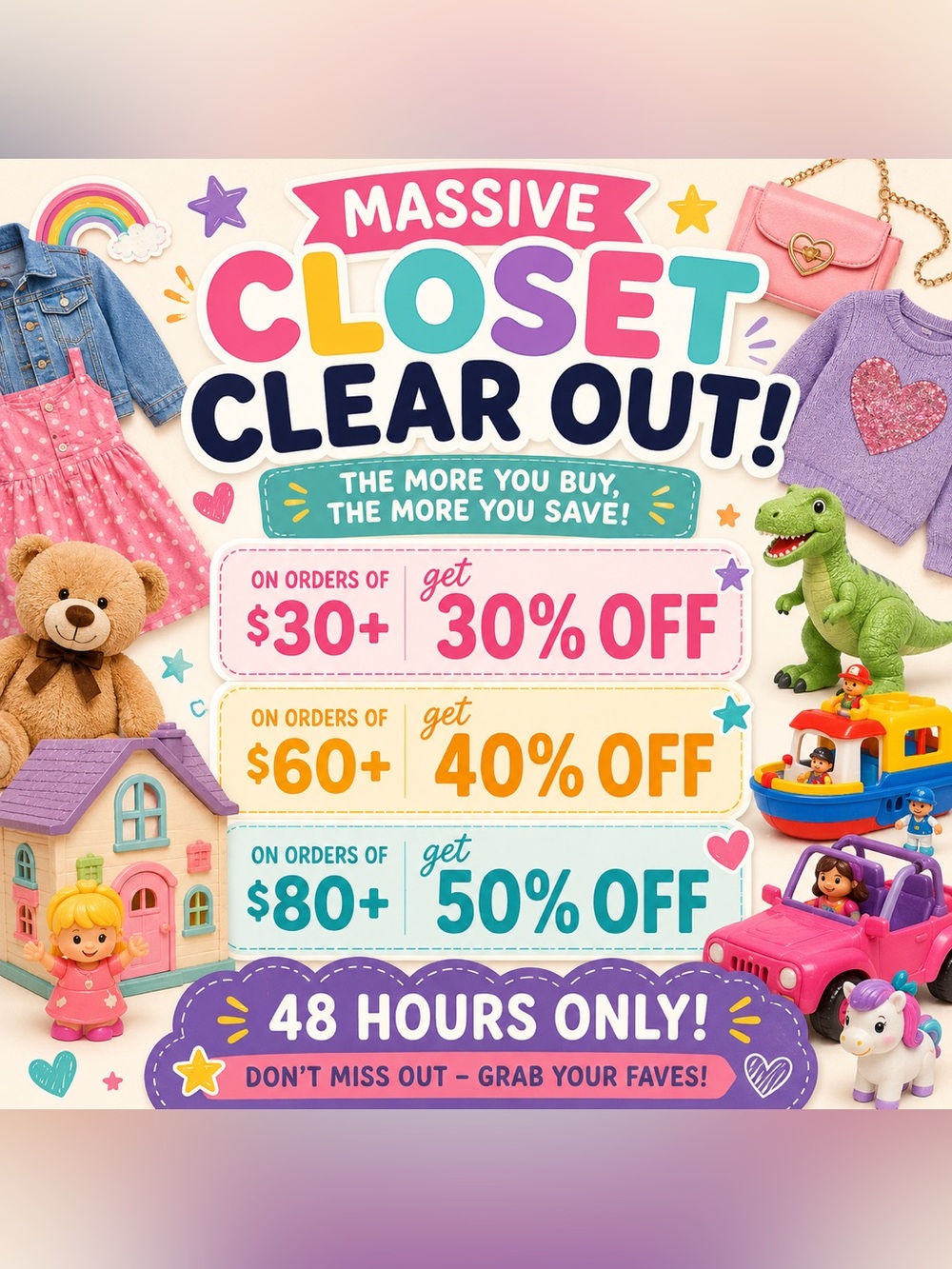 🎉 48-Hour Closet Clear Out! Save Up to 50% on Bundles!